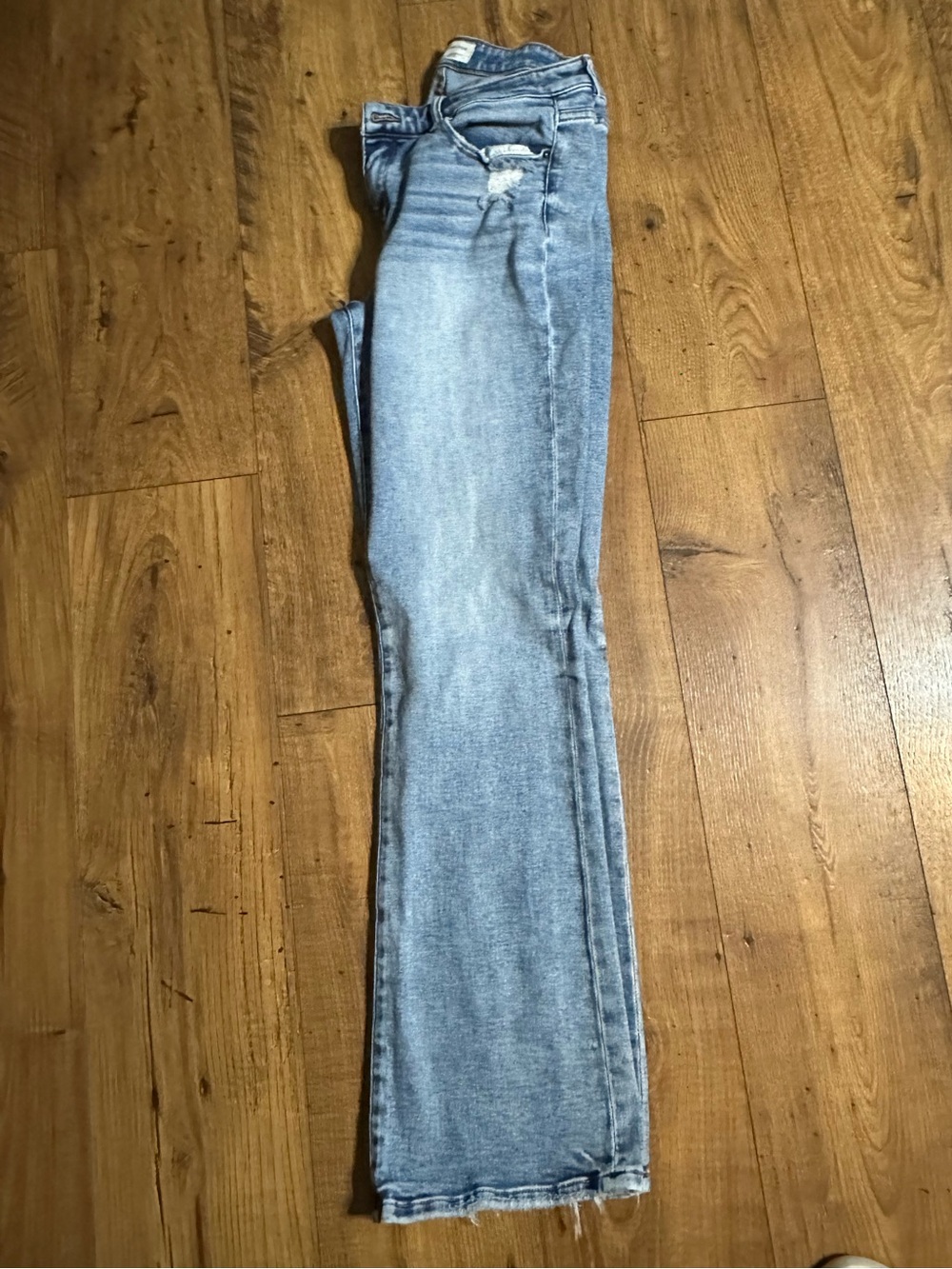 BKE Light Blue Flare Jeans with Subtle Distressing